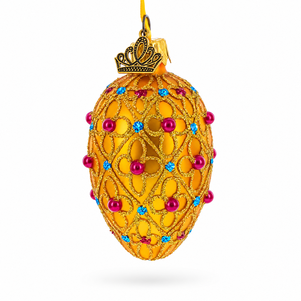 Royal Coronation Mini Glass Egg Ornament 2.9 Inches