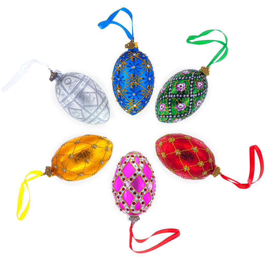 French Couturier Green Jeweled Pendant Necklace Glass Egg Christmas Ornament 4 Inches