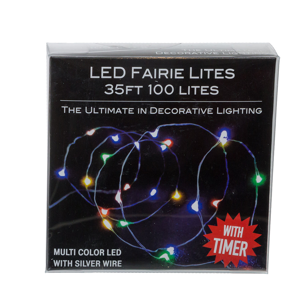 100-Light Battery Operated Multicolor Fairy Lights - Silver Wire
