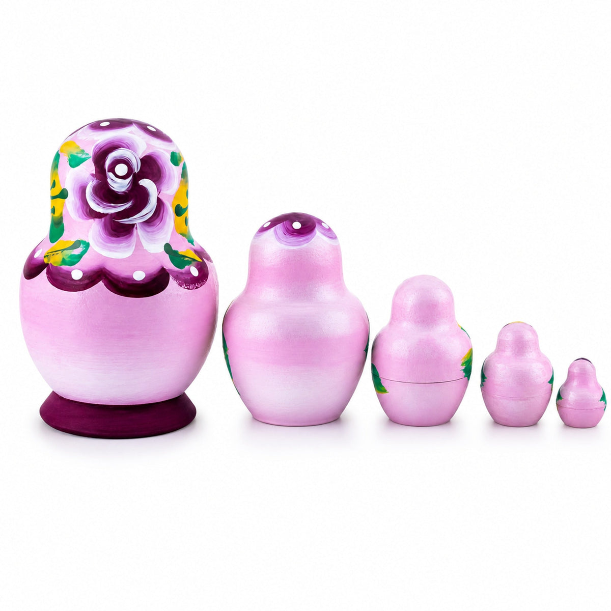 Pink Color with White Velvet Flower Wooden  Nesting Dolls