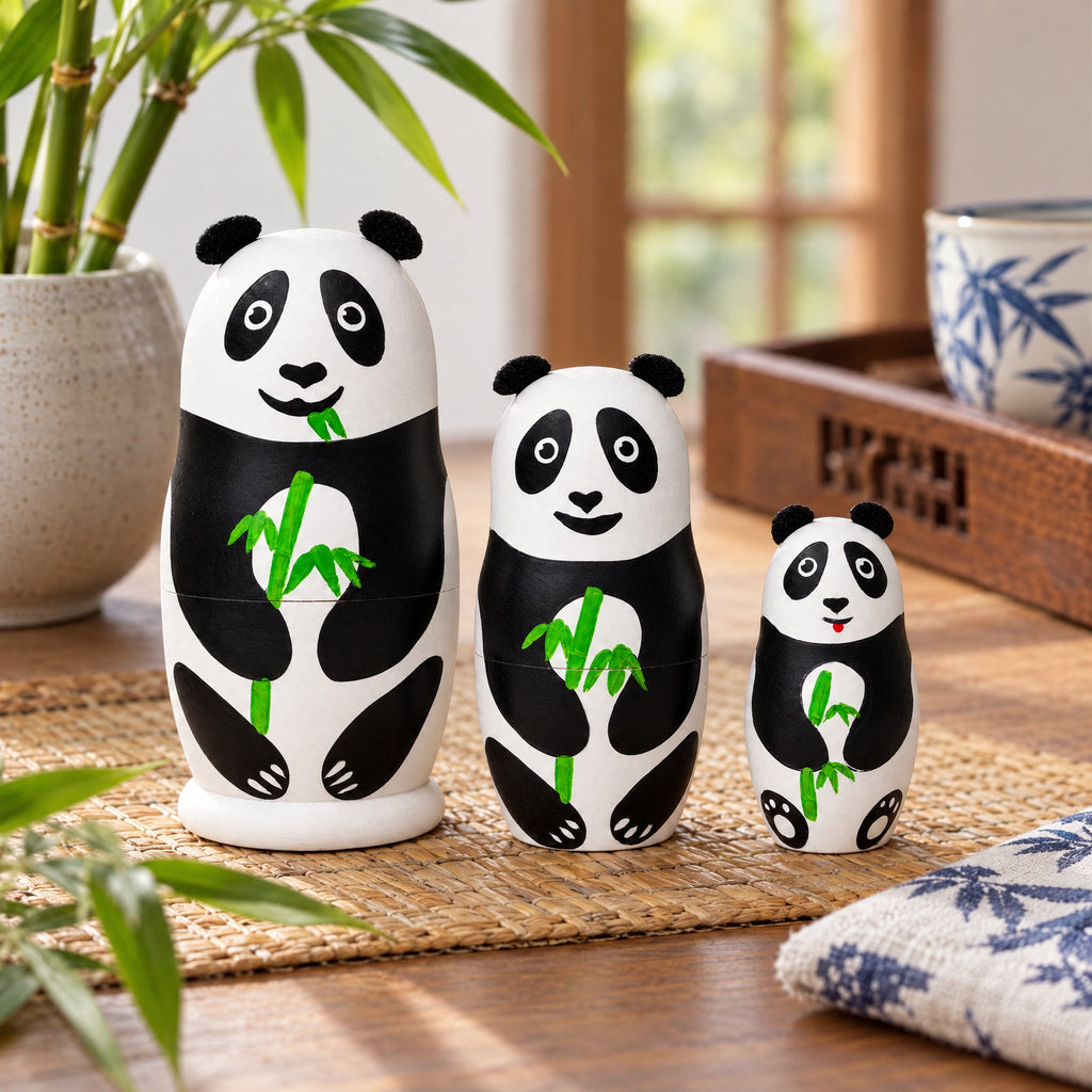 Set of 3 Panda Family Wooden Nesting Dolls