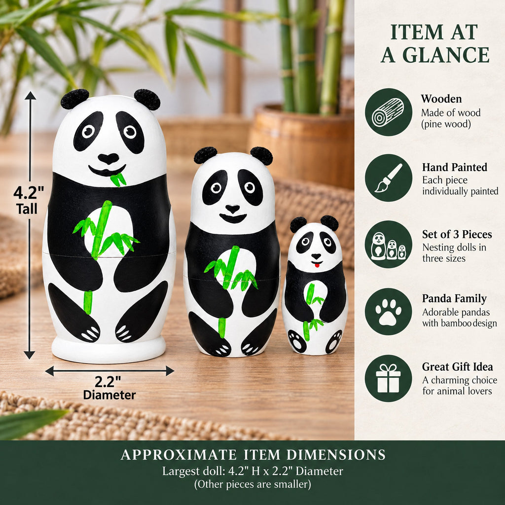 Set of 3 Panda Family Wooden Nesting Dolls