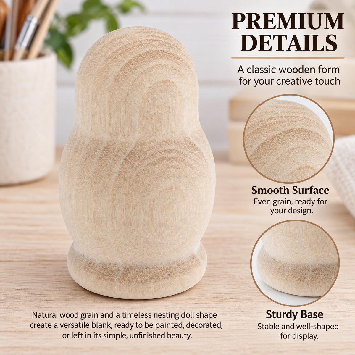 Unfinished Wooden Nesting Doll DIY Craft Blank for Painting