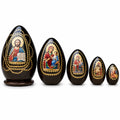 Set of 5 Orthodox Icons Egg Shape Wooden Nesting Dolls 6.5 Inches