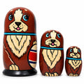 Wooden Brown Dog with Ball Nesting Dolls - Pet Stacking Matryoshka 5 Inches