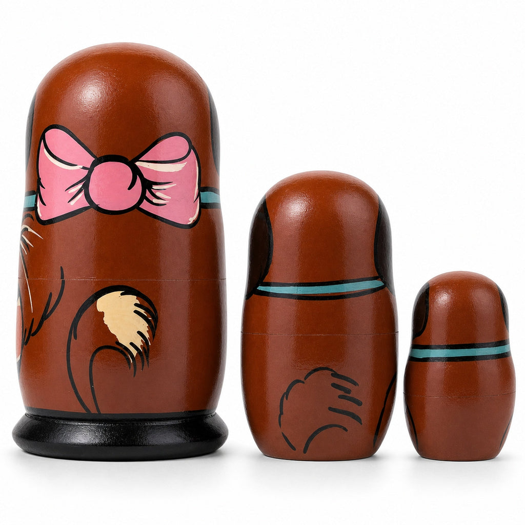 Wooden Brown Dog with Ball Nesting Dolls - Pet Stacking Matryoshka 5 Inches