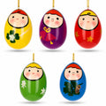 Set of 5 Wooden Egg Shaped Matryoshka Nesting Doll Ornaments