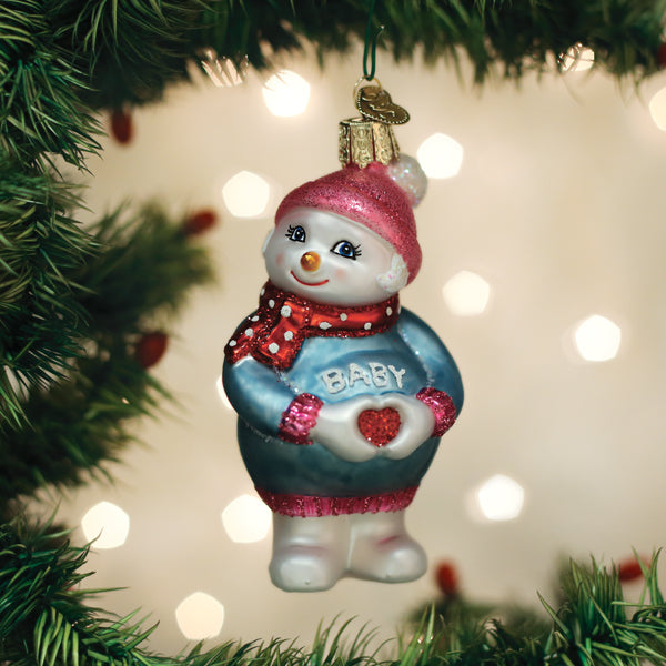 Expectant Snowlady Glass Ornament