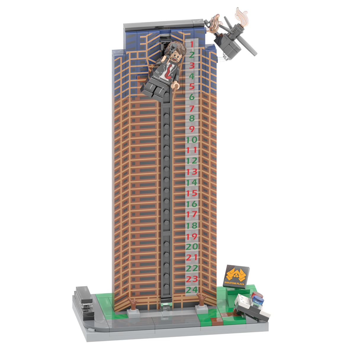 Die Hard Advent Calendar - It's Not Christmas Until Hans Gruber Falls - Nakatomi Plaza - Custom Printed Building Set Made Using LEGO® Parts
