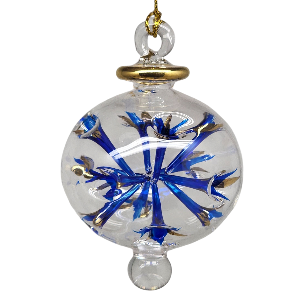 Blown Glass Pierced Starburst Ornament - Blue