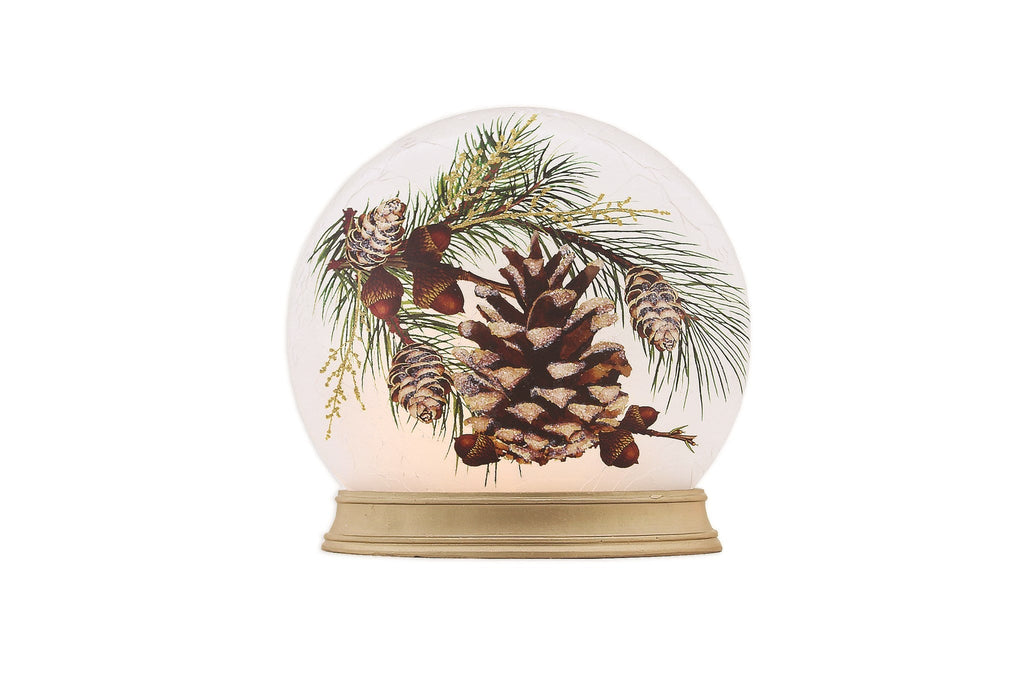 Pine and Acorn Lighted Orb with Resin Base