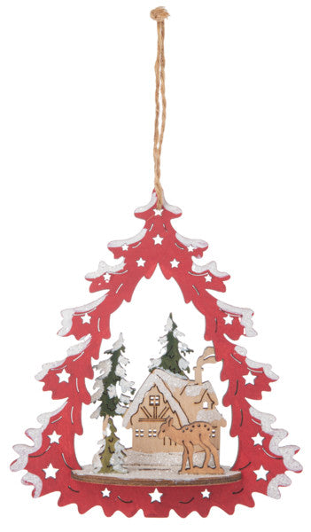 Vintage Wooden Tree Ornament - Cabin