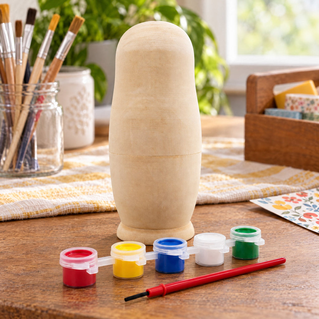Unfinished Wooden Nesting Doll DIY Craft Blank for Painting 6.75 Inches