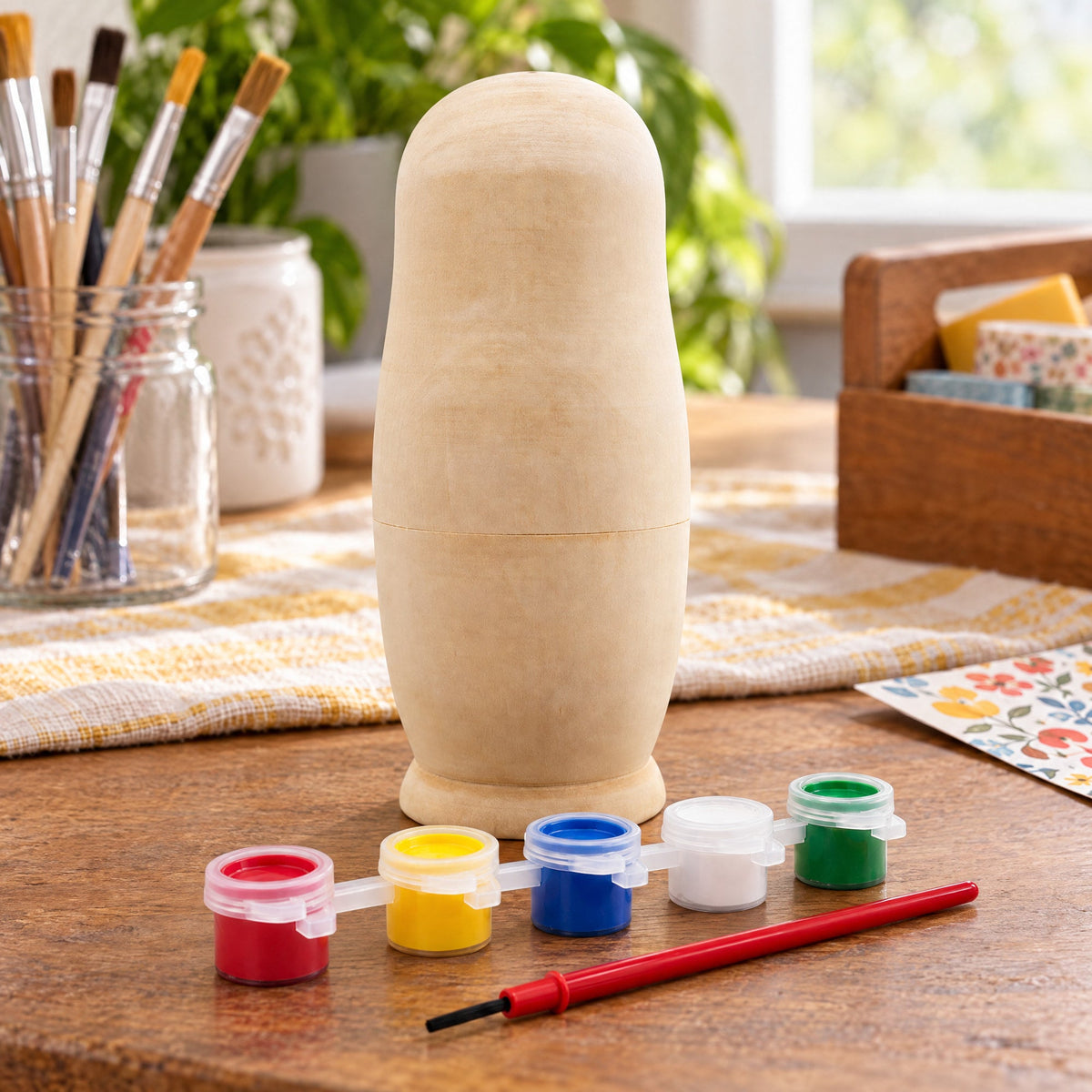 Unfinished Wooden Nesting Doll DIY Craft Blank for Painting 6.75 Inches