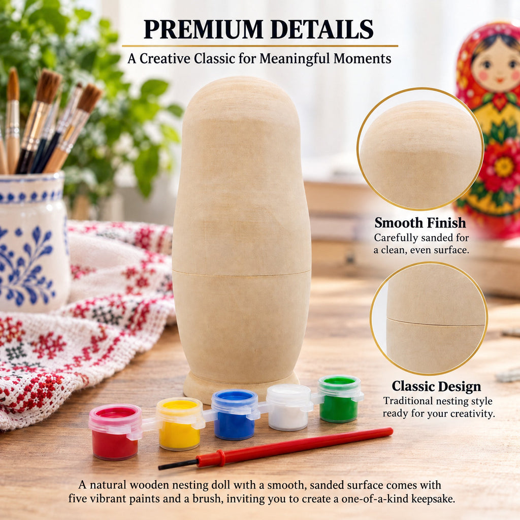 Unfinished Wooden Nesting Doll DIY Craft Blank for Painting 6.75 Inches