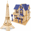 Set of 2 Eiffel Tower and House Model Kit Wooden 3D Puzzles