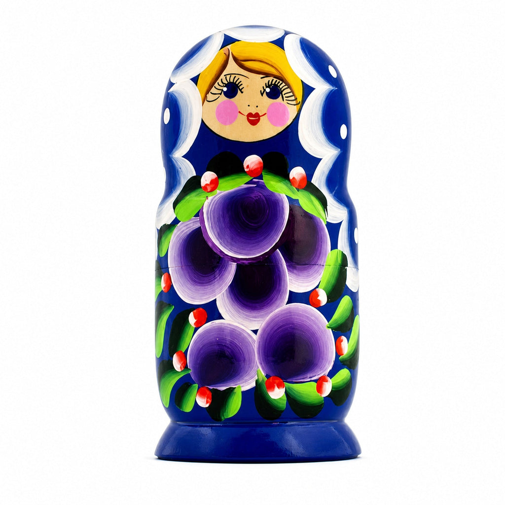 Set of 3 Wooden Floral Nesting Dolls - 3.5" Blue & Purple Flower Matryoshka