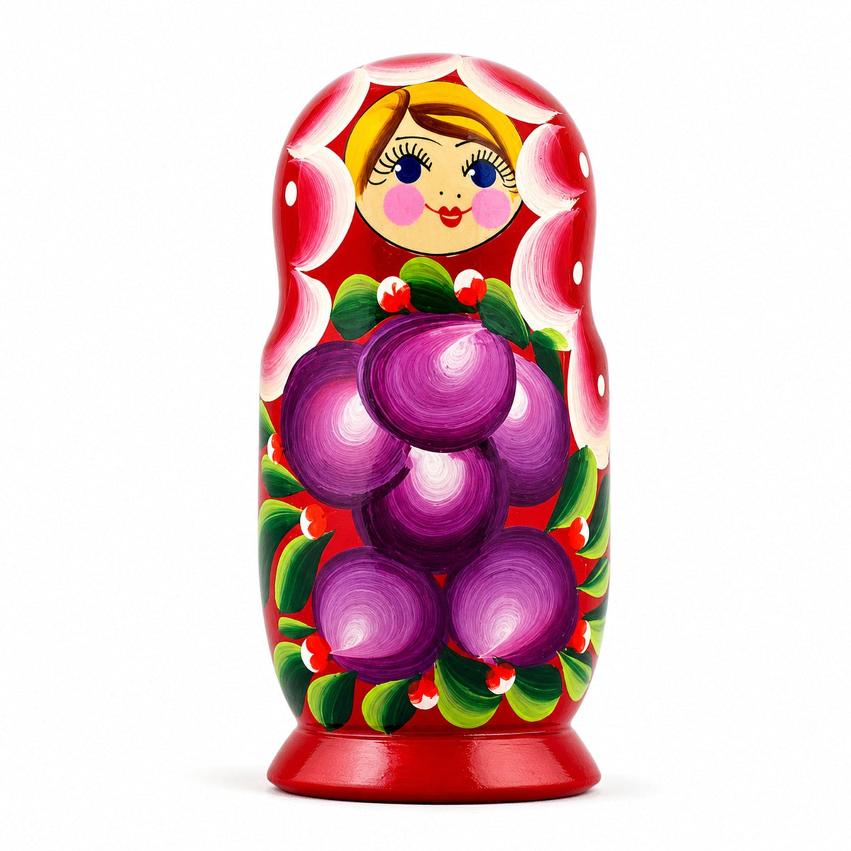 Set of 3 Wooden Floral Nesting Dolls - 3.5" Red Flower Matryoshka