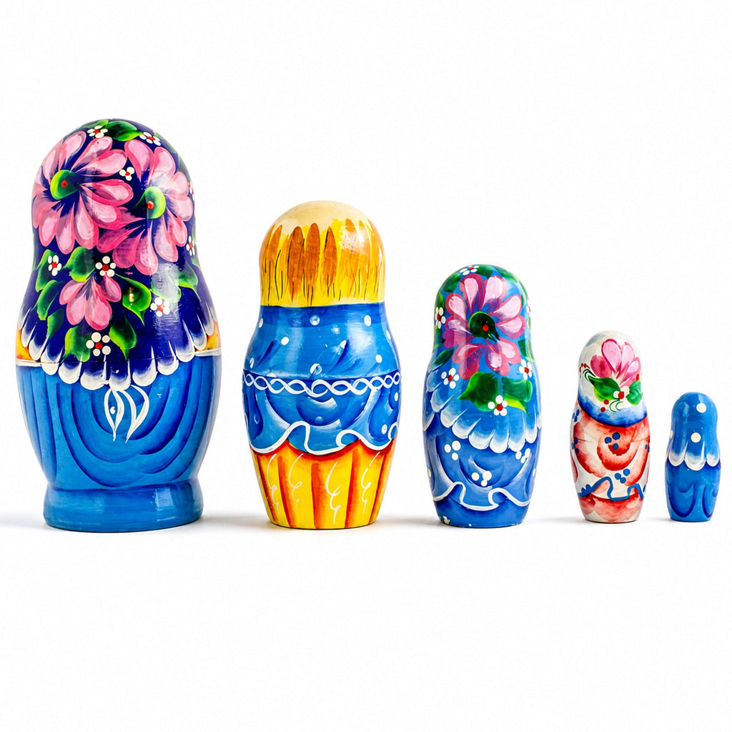Set of 5 Newborn Baby Wooden Nesting Dolls Matryoshka 6.5 Inches