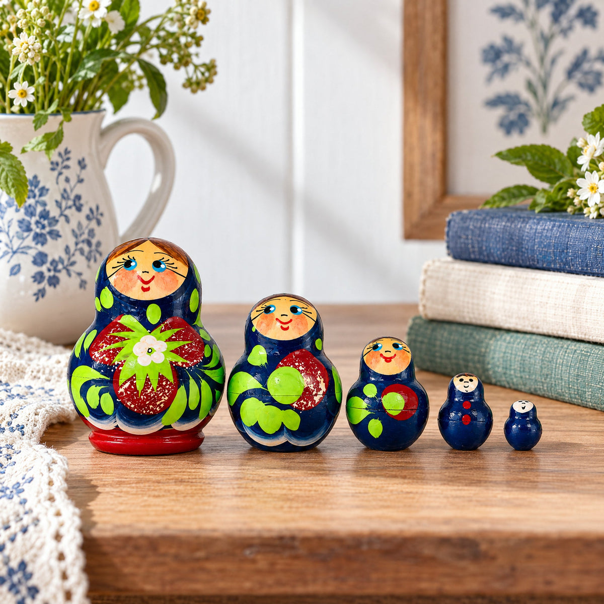 5 Miniature Strawberry Dress Nesting Dolls  1.75 Inches
