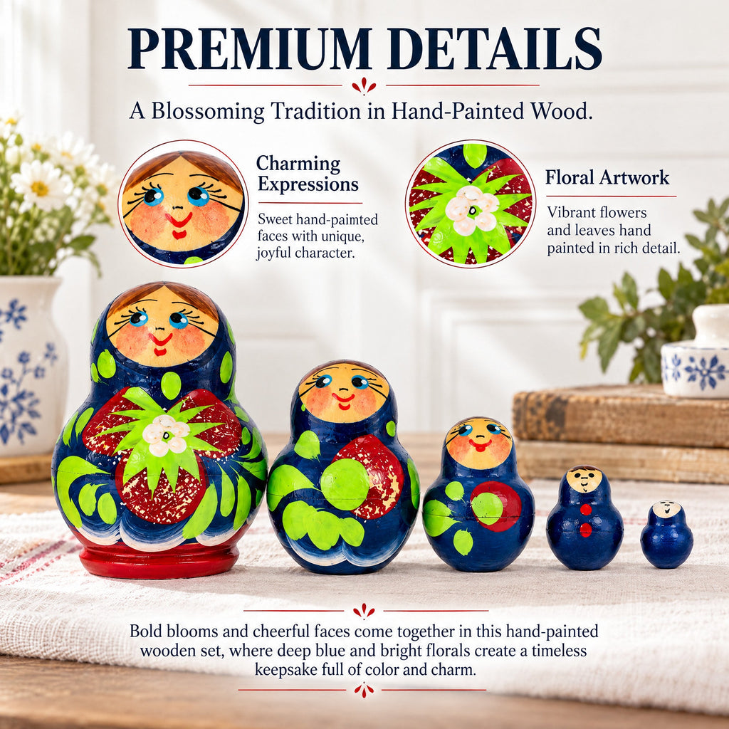5 Miniature Strawberry Dress Nesting Dolls  1.75 Inches