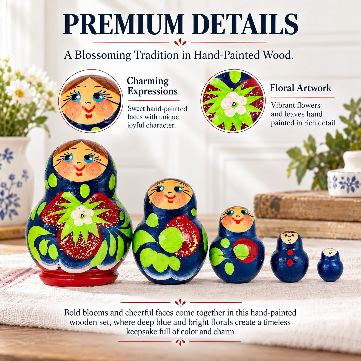 5 Miniature Strawberry Dress Nesting Dolls  1.75 Inches