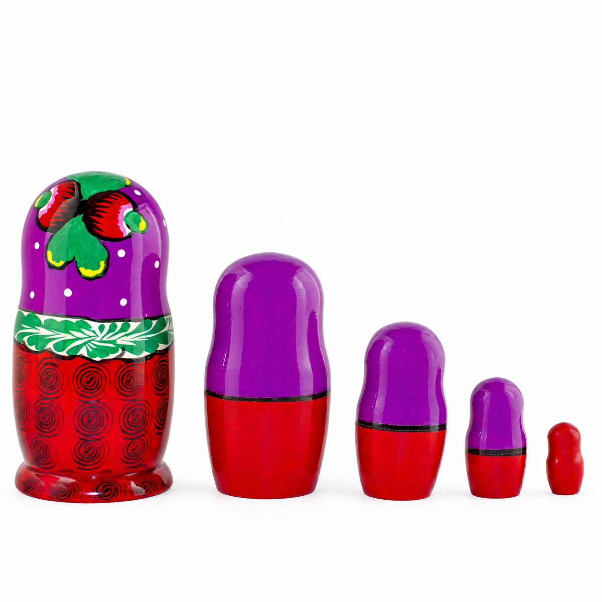 Set of 5 Traditional in Purple Scarf Nesting Dolls  6 Inches