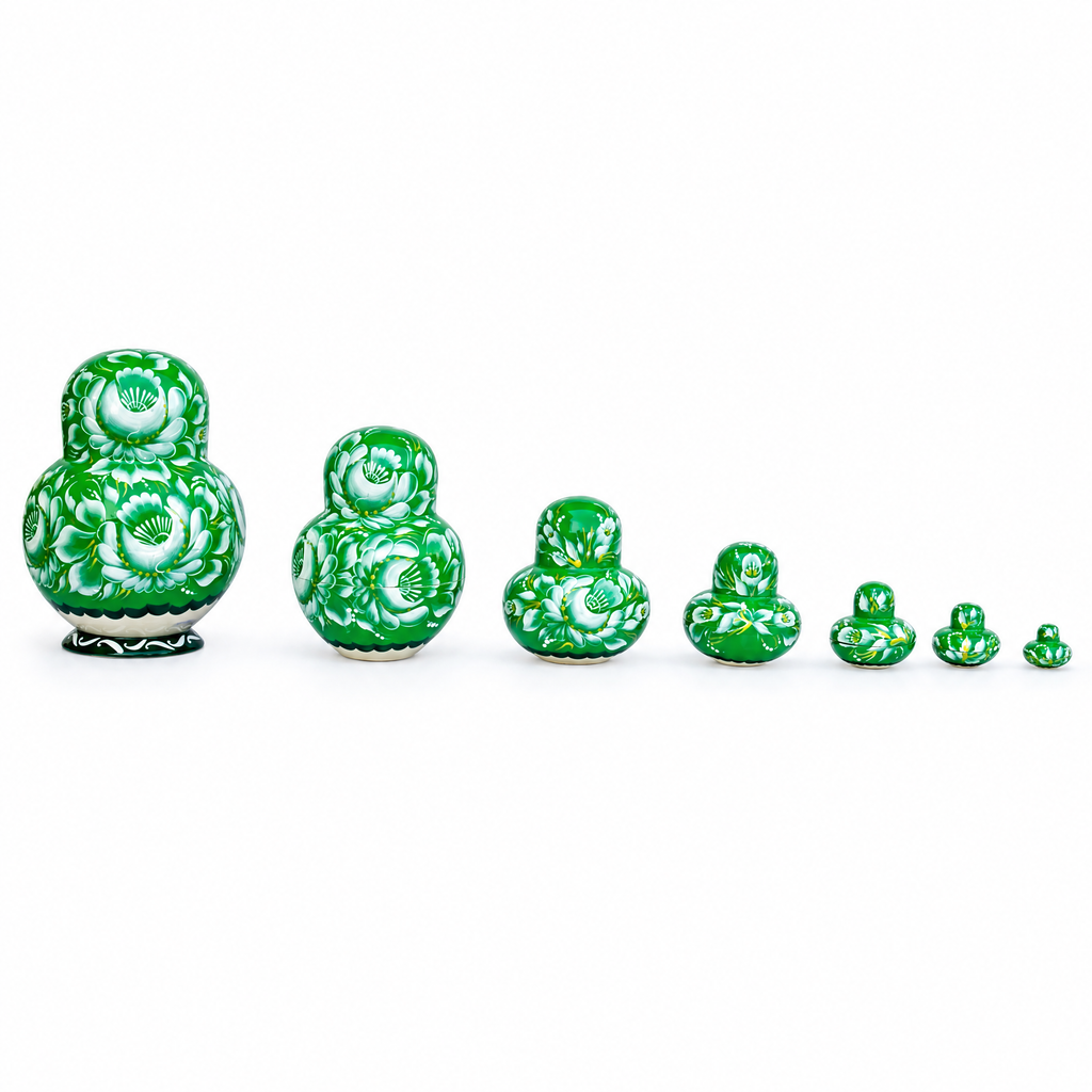 Set of 6 Horse in Winter Forest Green Dress Nesting Dolls 6 Inches