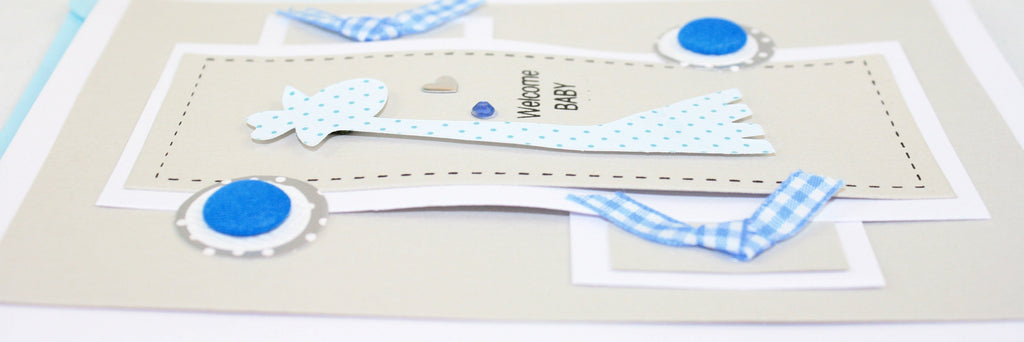 Handmade Embellished Welcome Baby Card - Blue Giraffe
