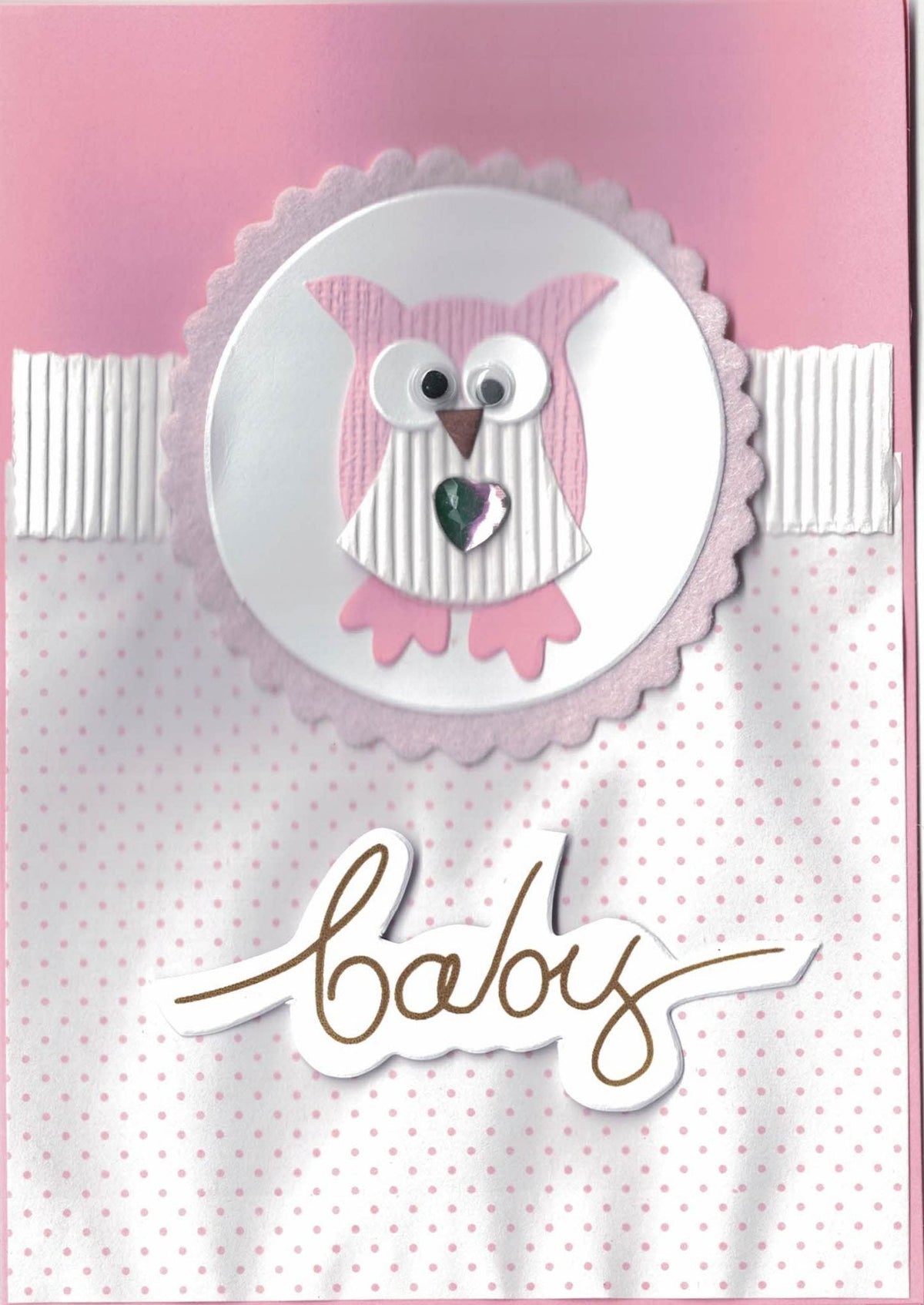 Handmade Embellished Welcome Baby Card - Pink Owl