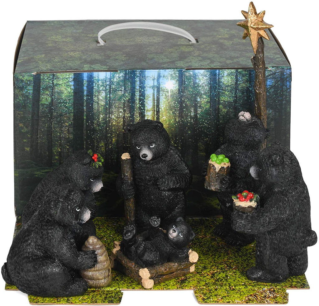 6 Piece 9.5 Inch Black Bear Nativity Set