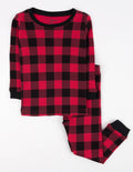 Kids Two Piece Cotton Pajamas Black And Red Plaid -