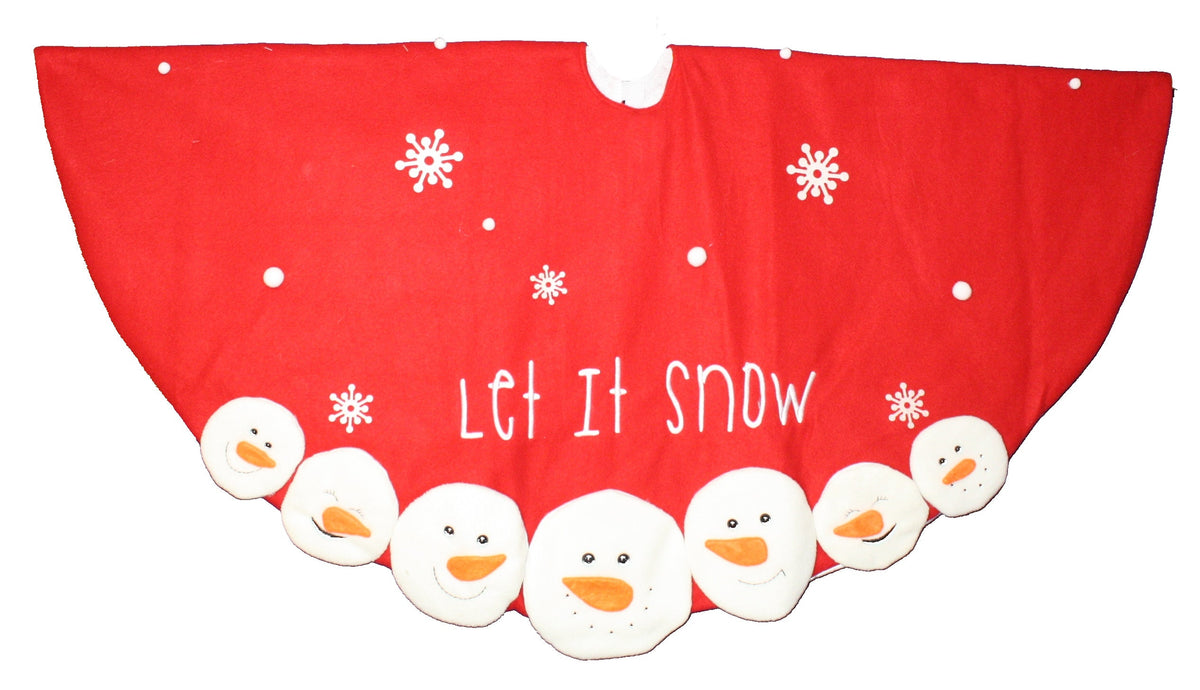 Embroidered Tree Skirt with Snowman Appliques - 48 Inch