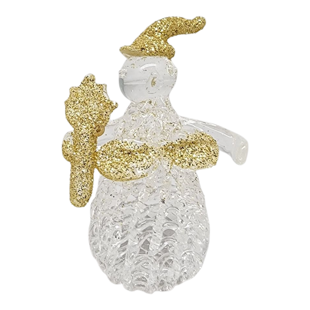 Golden Glitter Glass Snowman Figurine