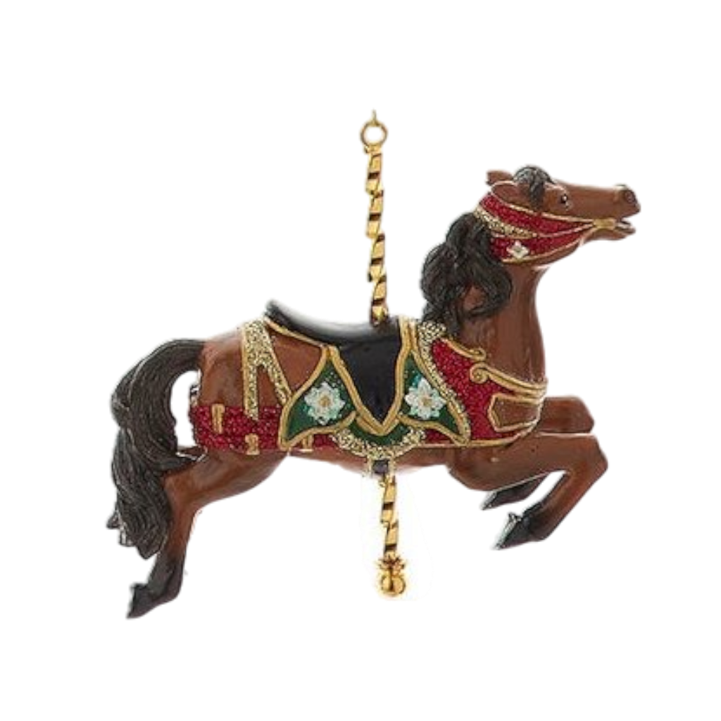 Resin Carousel Ornament - Brown Jumping Horse