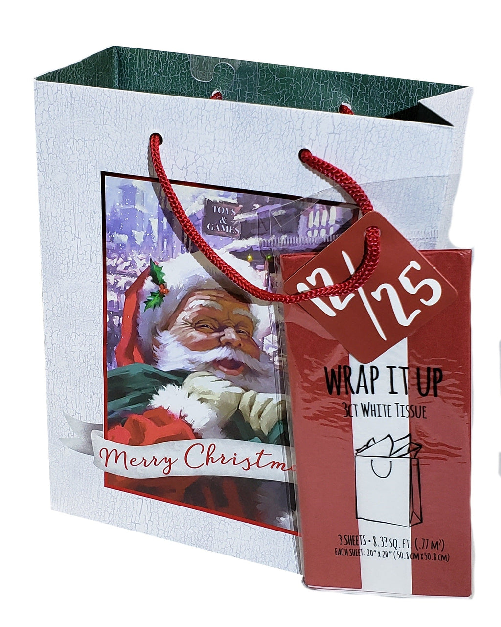 Traditional Gift Bag With Matching Tissue - Medium - Classic Santa