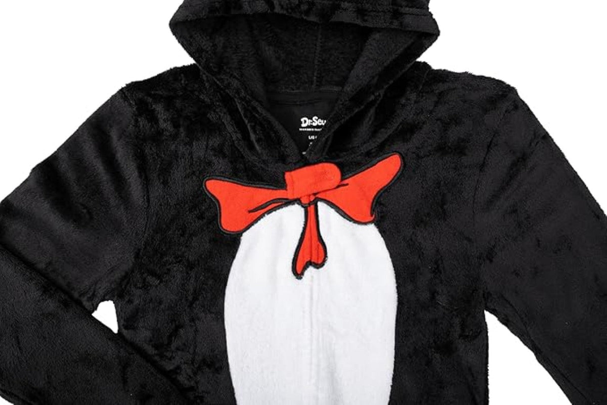Officially Licensed Kids Youth Seuss Cat in Hall Halloween Cosplay Costume Fleece Jumpsuit