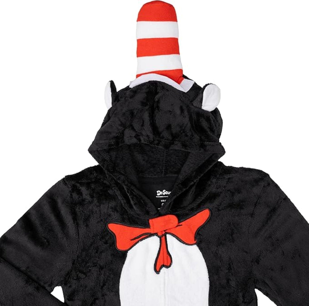 Officially Licensed Kids Youth Seuss Cat in Hall Halloween Cosplay Costume Fleece Jumpsuit