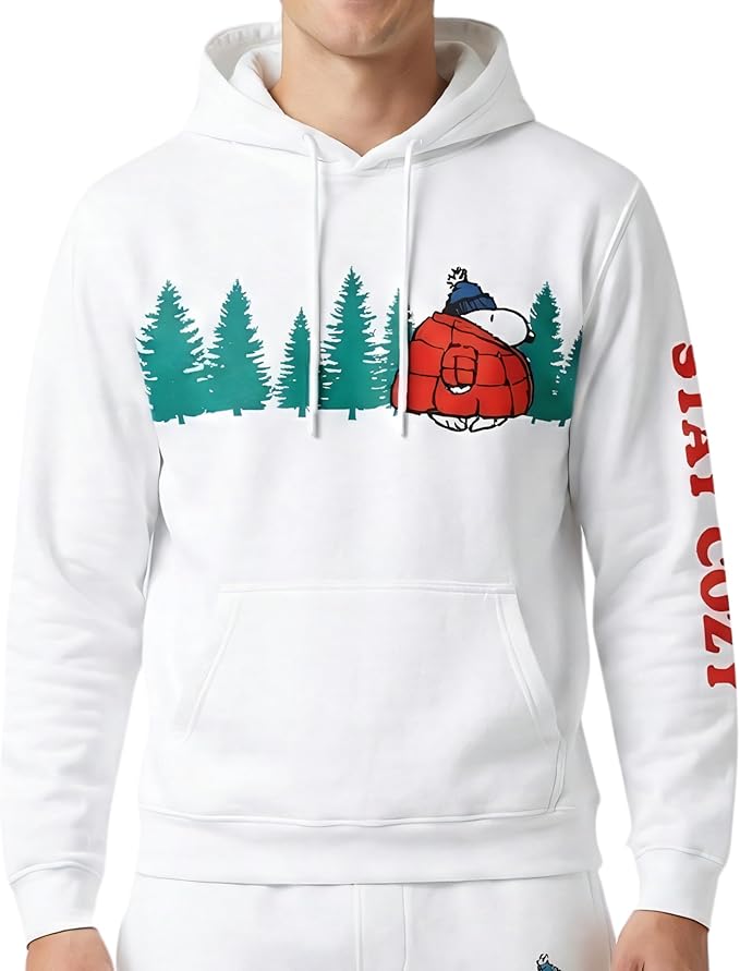 Officially Licensed Peanuts Snoopy Stay Cozy Embroidered Hoodie Adult Unisex Pullover
