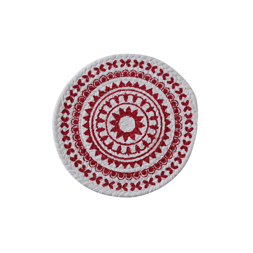 Red Medallion Round Printed Trivet