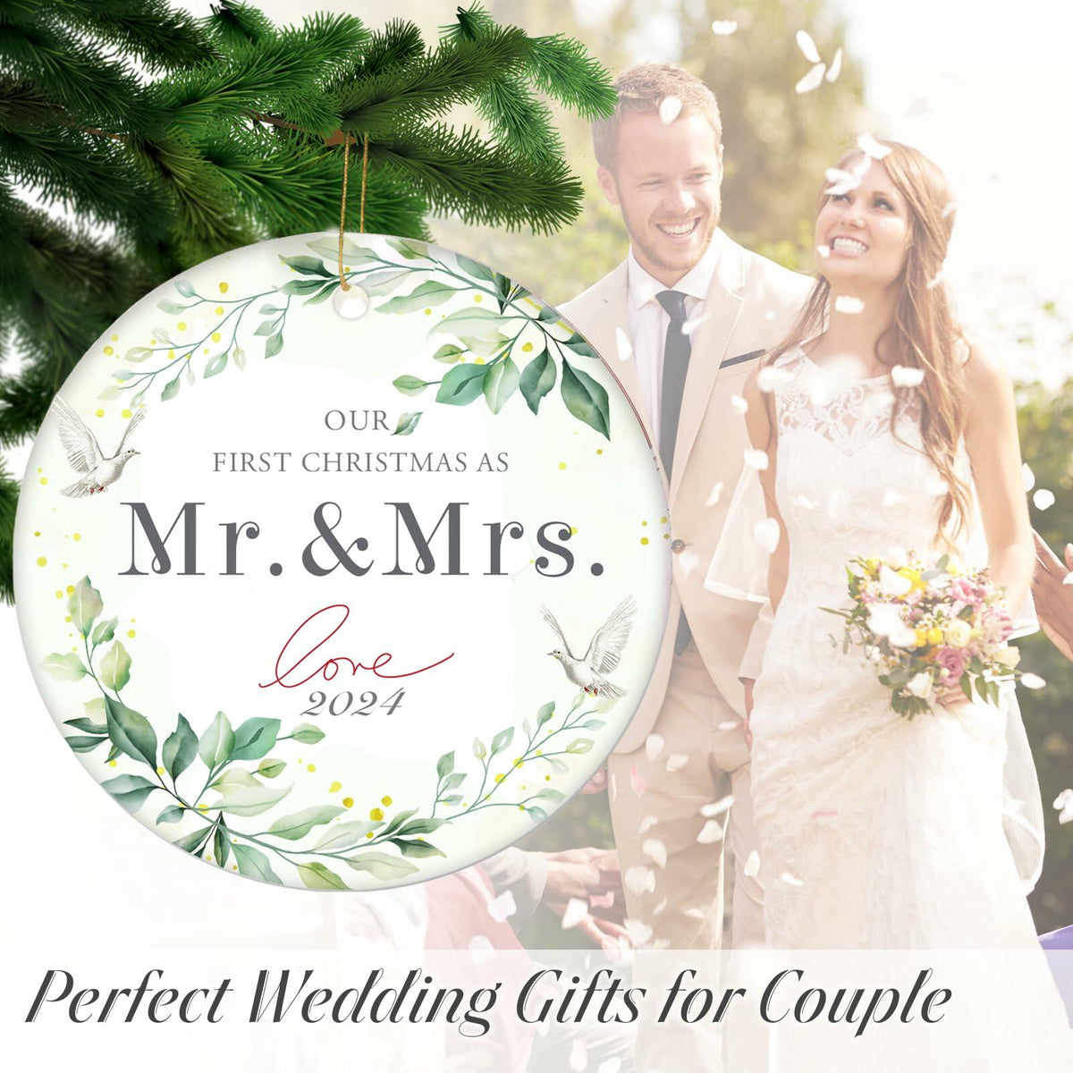 XKDOUS 2024 1st Christmas Mr & Mrs Ceramic Ornament Wedding Gift