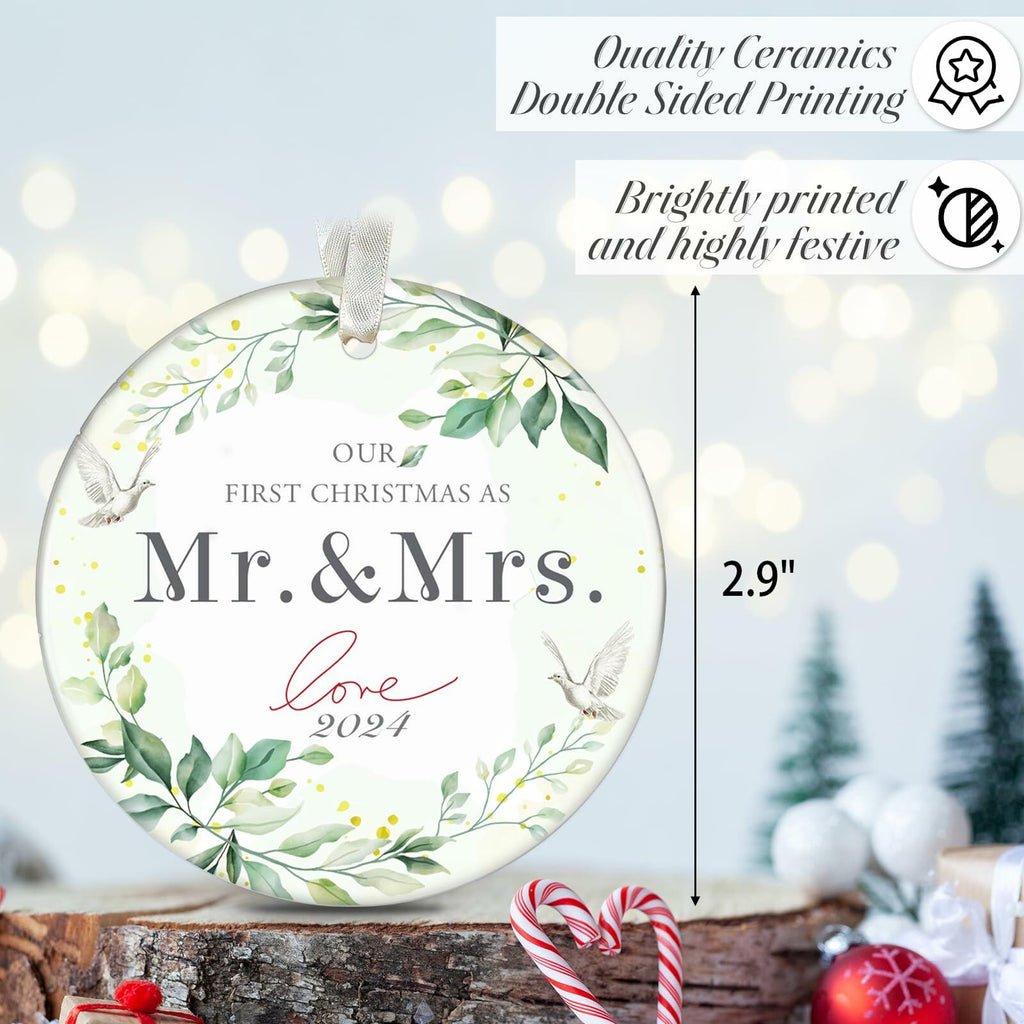XKDOUS 2024 1st Christmas Mr & Mrs Ceramic Ornament Wedding Gift