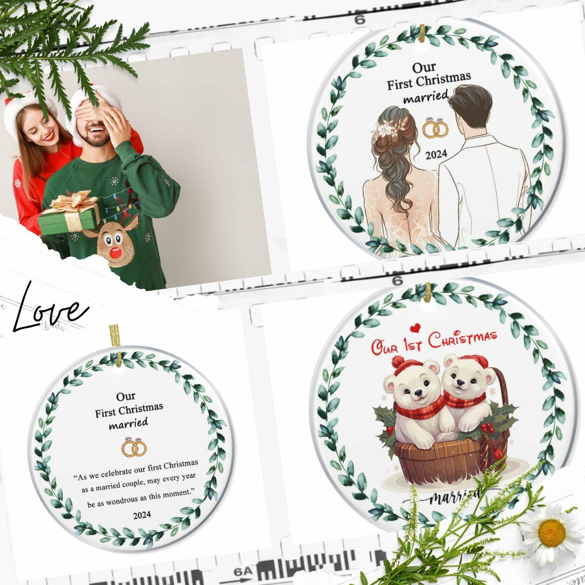First Christmas Married 2024 Acrylic Ornament - Unique Wedding & Engagement Gift