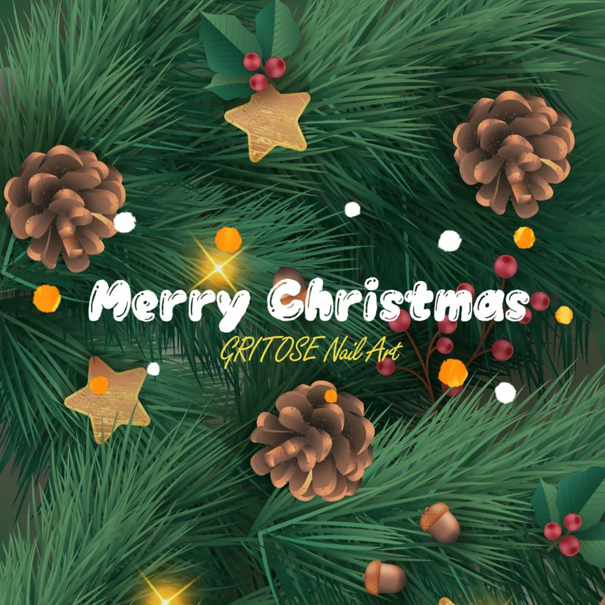 24 Pcs Medium Christmas Press-on Nails Glossy Design Square with Glue