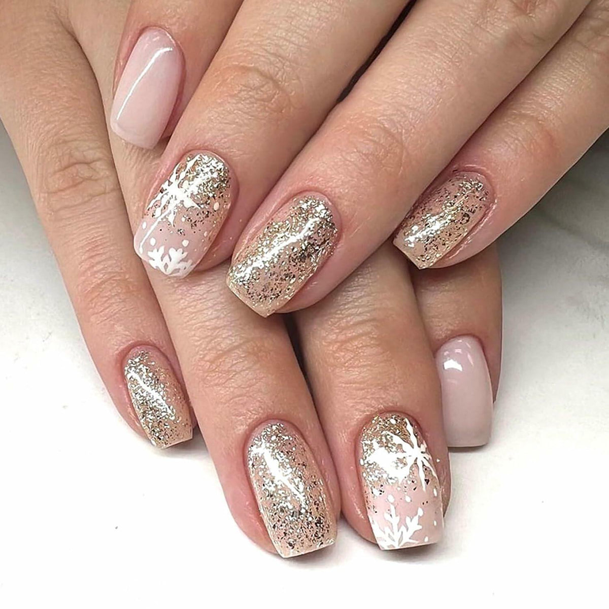 24 Pcs Medium Christmas Press-on Nails Glossy Design Square with Glue