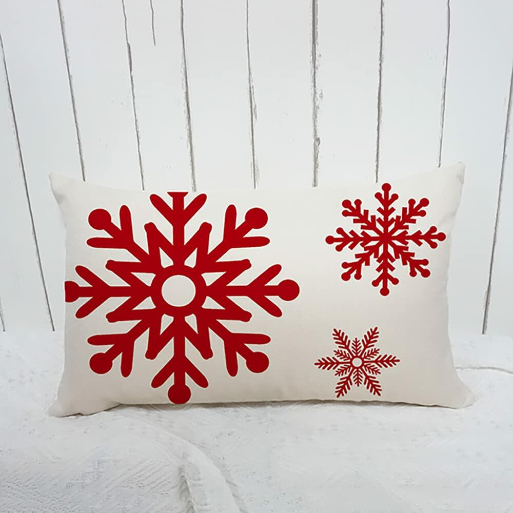 GTEXT Christmas Pillow Cover Red Snowflakes Linen 20x12 Inch Holiday Decor
