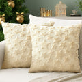 Set of 2 Christmas Pillow Covers 18x18 Cream Beige Plush Velvet Soft Throw