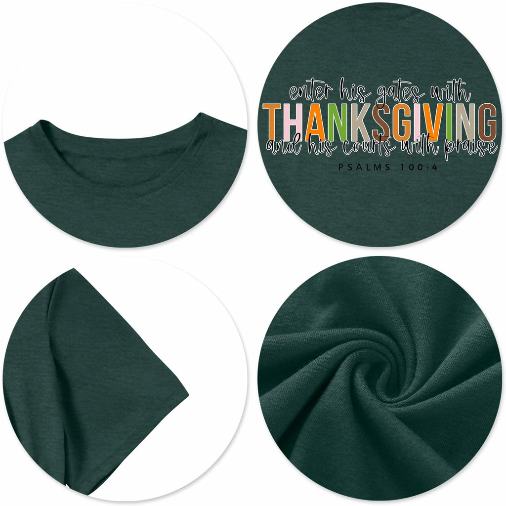 ELDPS Thanksgiving Shirt Women Casual Fall Top Thankful Tee Single Unit - Size L