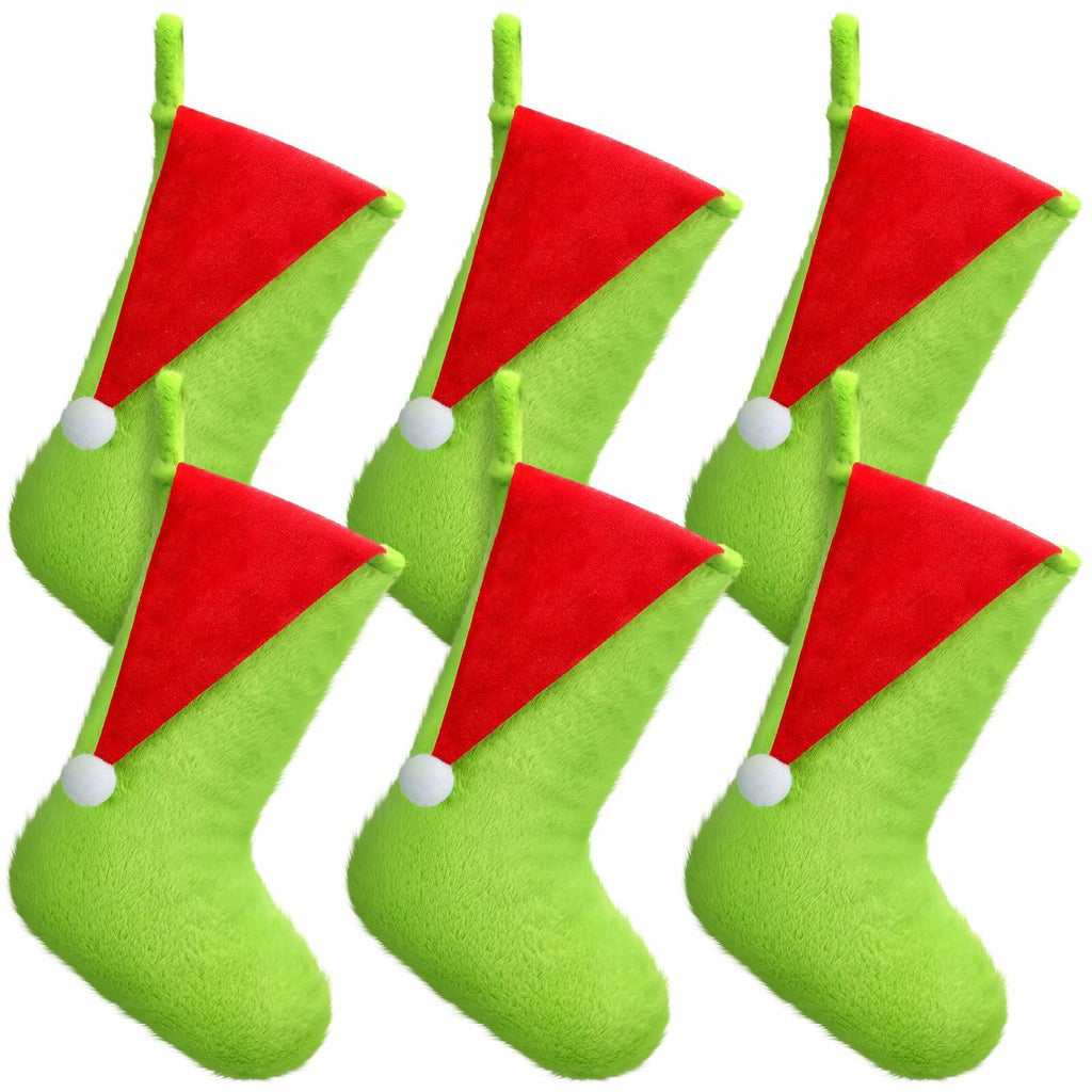 Lunmon 6pcs 18in Red Green Christmas Stockings Faux Fur Holiday Decor