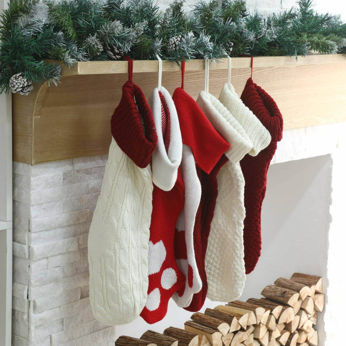 Geyoga 6 Pcs Dog Christmas Stocking Red White Knitted 18in Large Set